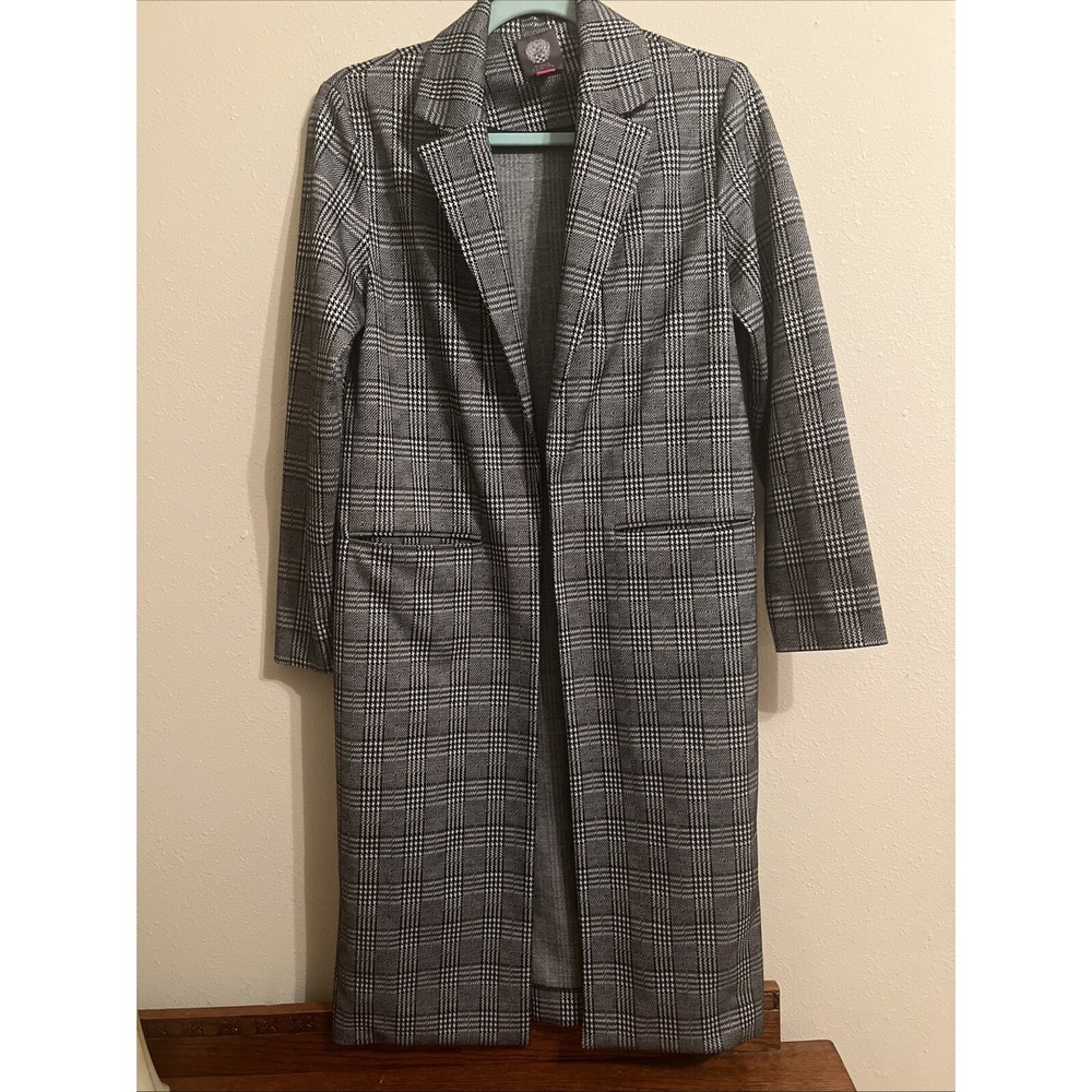 Vince Camuto Plaid Open Front Coat Size XXS